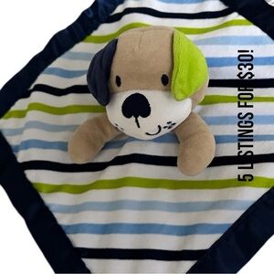Garanimals Dog Stripe Blue Green Security Plush Baby Lovey Blanket Cuddle
